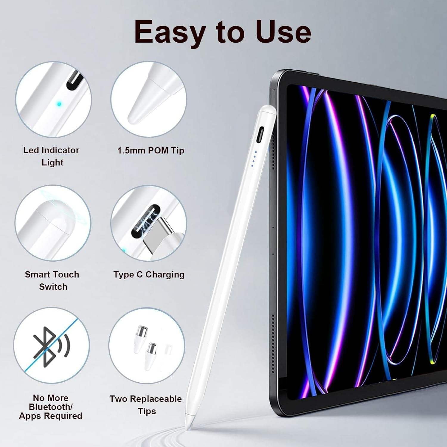 Universal Stylus Pen for Touchscreens, Rechargeable Fine Tip Digital Pen for Writing, Drawing & Note-Taking, Works with Android and iOS Devices (White) - Image 7