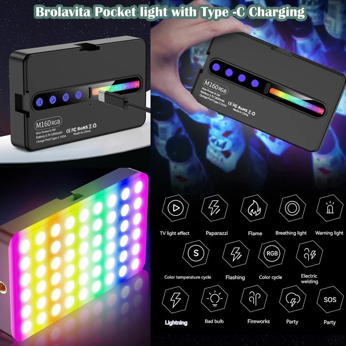 M160 RGB Portable Pocket Camera Light Dimmable Panel Lamp | Full Color 2700-6500k 6.5W for Phone Photography Video Led Light 1800 mAh for Zoom Calls/Live Stream/Selfies/Makeup - Image 9