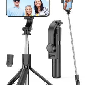 Portable Selfie Stick, 4 in 1 Extendable Phone Tripod Stand with Detachable Wireless Remote & Phone Holder 360° Rotating Mini Travel Tripod Compatible with iPhone 16/15/14/13 Pro/Android/Gopro