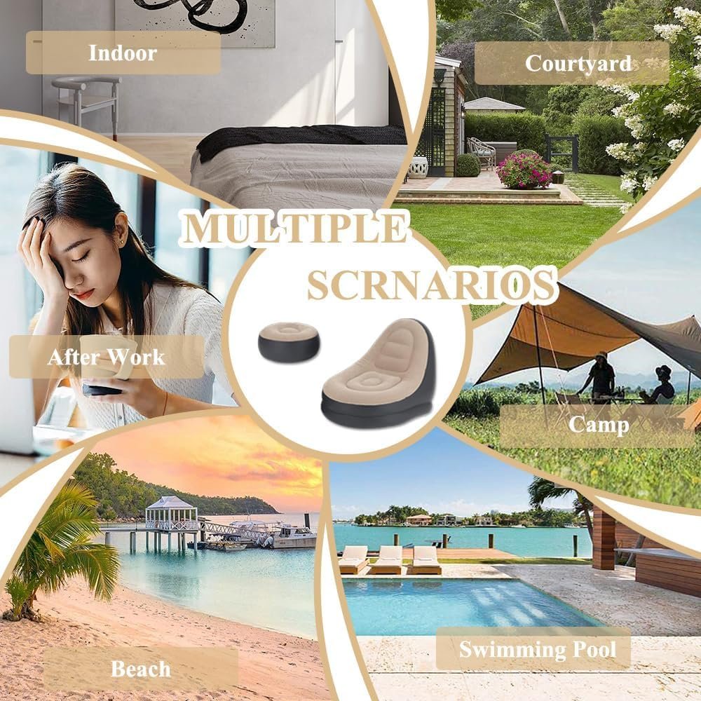 2-in-1 Lounge Bed Set Inflatable Leisure Sofa Chair and Footstool, for Indoor & Outdoor Use Camping Beach Picnic (with Electric Air Pump) - Image 3