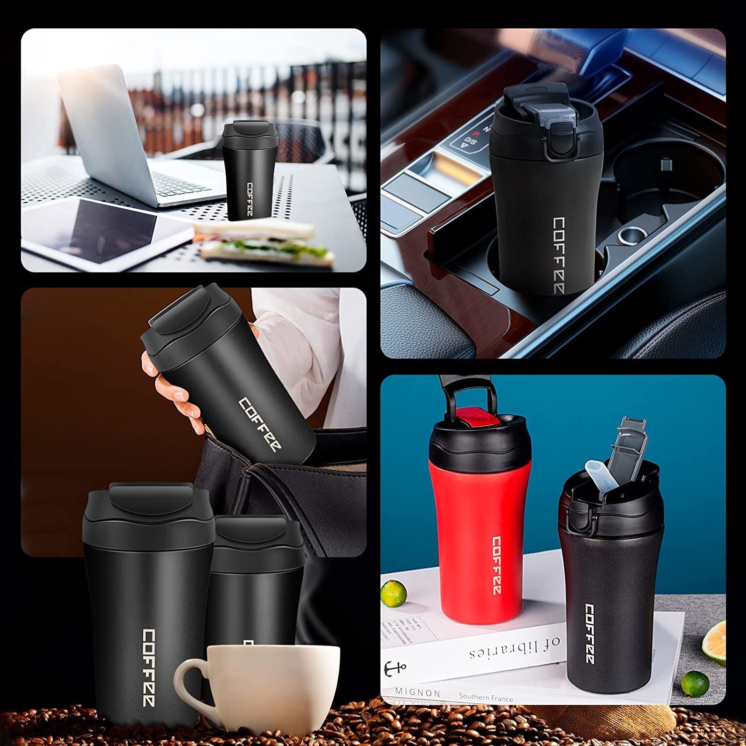 400ML Leak Proof Coffee Tumbler with Dual Drink Facility Sip and Straw Lid 304 Stainless Steel Insulated Mug for Hot and Cold Drinks-400ml-Black - Image 9