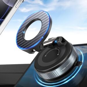 Car Mobile Holder Model A2 – Premium Magnetic Phone Mount with Strong Locking Suction Base, 360° Adjustable Rotation, Carbon Fiber Ring Design, Secure Grip for iPhone & Android, Ideal for Dashboard & Windshield