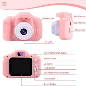 Kids Digital Camera for Children – Cute Pink Mini Toy Camera with LCD Screen, USB Rechargeable Battery, Wrist Strap Included, Easy-to-Use Buttons, Durable Lightweight Design, Fun Photography Camera Gift for Girls and Boys for Birthdays, Holidays, Travel, Outdoor Adventures, and Creative Learning Play