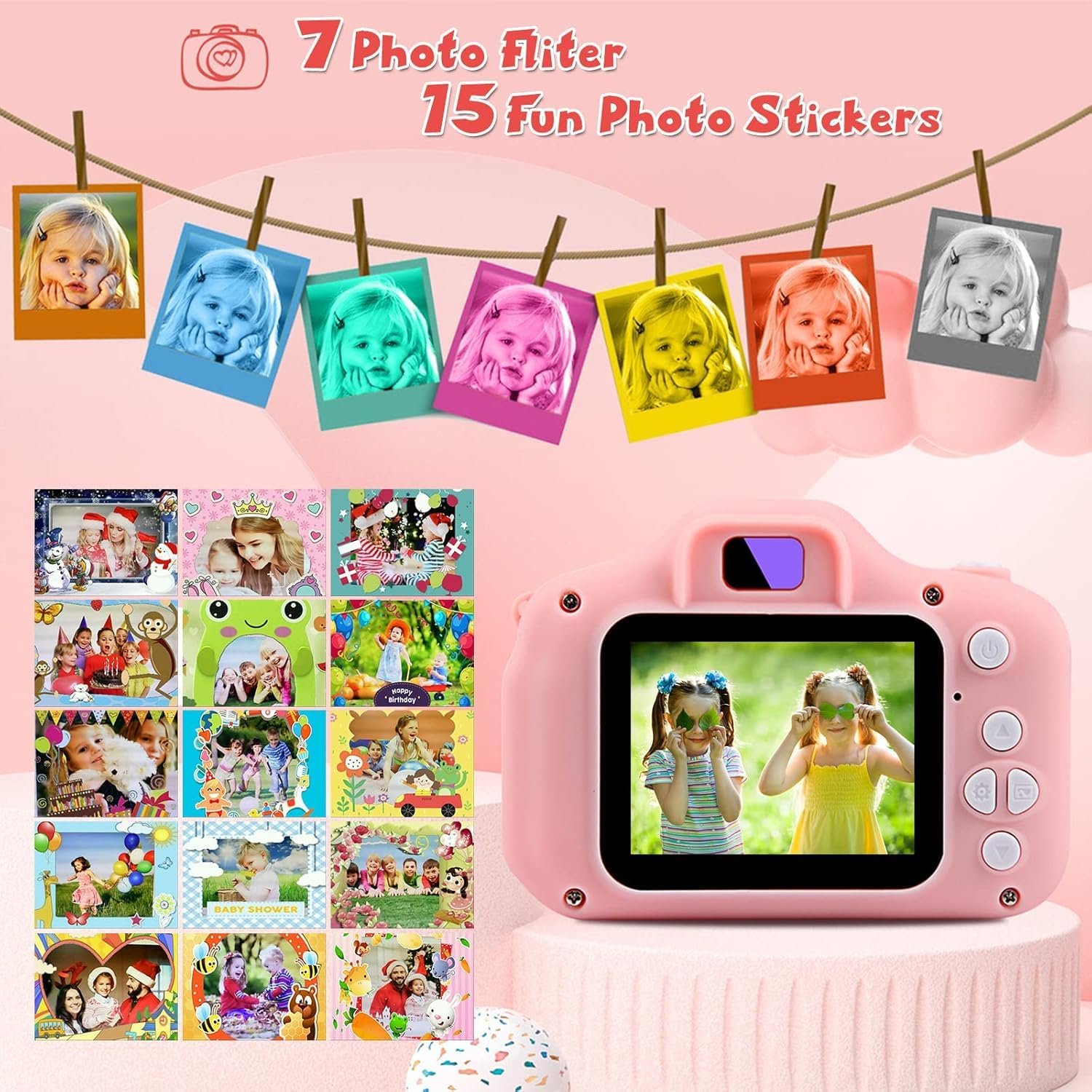 Kids Digital Camera for Children – Cute Pink Mini Toy Camera with LCD Screen, USB Rechargeable Battery, Wrist Strap Included, Easy-to-Use Buttons, Durable Lightweight Design, Fun Photography Camera Gift for Girls and Boys for Birthdays, Holidays, Travel, Outdoor Adventures, and Creative Learning Play - Image 5