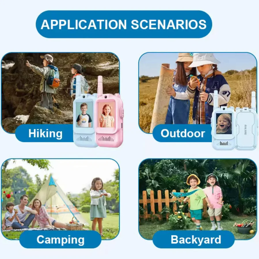 Kids Video Walkie Talkie with HD Screen, One-Touch Call, Long Range Two-Way Communication, Clear Sound, Cute Cartoon Design, Safe Wireless Toy for Boys & Girls, Pink & Blue Set - Image 3