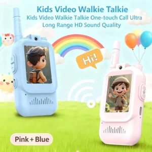 Kids Video Walkie Talkie with HD Screen, One-Touch Call, Long Range Two-Way Communication, Clear Sound, Cute Cartoon Design, Safe Wireless Toy for Boys & Girls, Pink & Blue Set