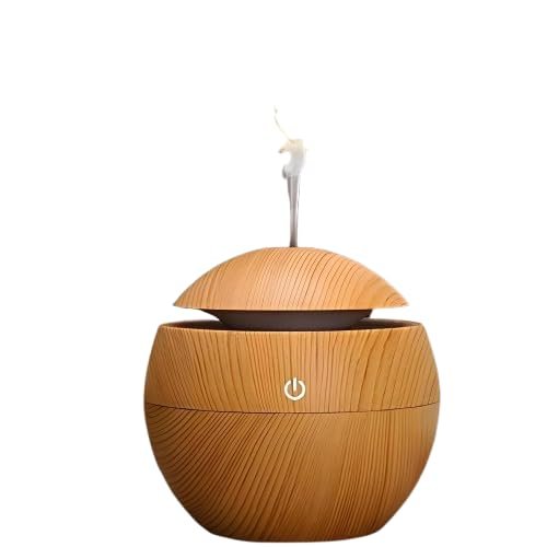 Round Wooden Humidifier Ultrasonic Cool Mist Aroma Diffuser with LED Night Light Portable USB Air Humidifier for Home, Office, Bedroom, Yoga Stylish Wood Grain Design (Multicolor) - Image 9