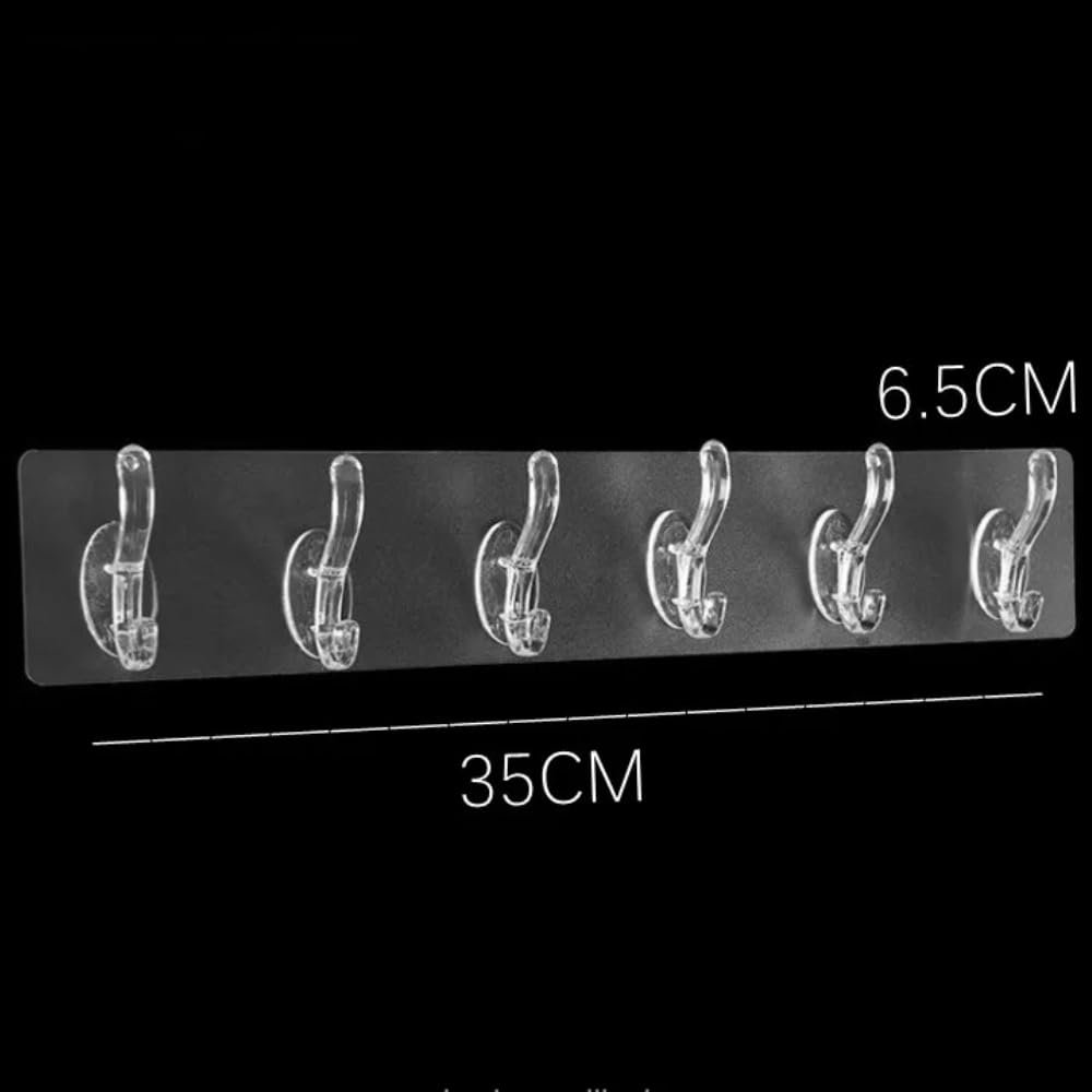 Wall Hanger Hooks for Hanging Clothes Home Kitchen Office Bathroom Bedroom Door, 2 Pack Self Adhesive Strong Hanger Hooks (6 Hooks Hanger, Transparent) - Image 2