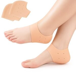 Silicone Gel Heel Pad Socks for Pain Relief Heel Swelling Pain Relief Anti Crack Moisturizing Socks for Dry Hard Cracked Ankles | Man and Women Gel Heel Protectors Free Size (Limestone)