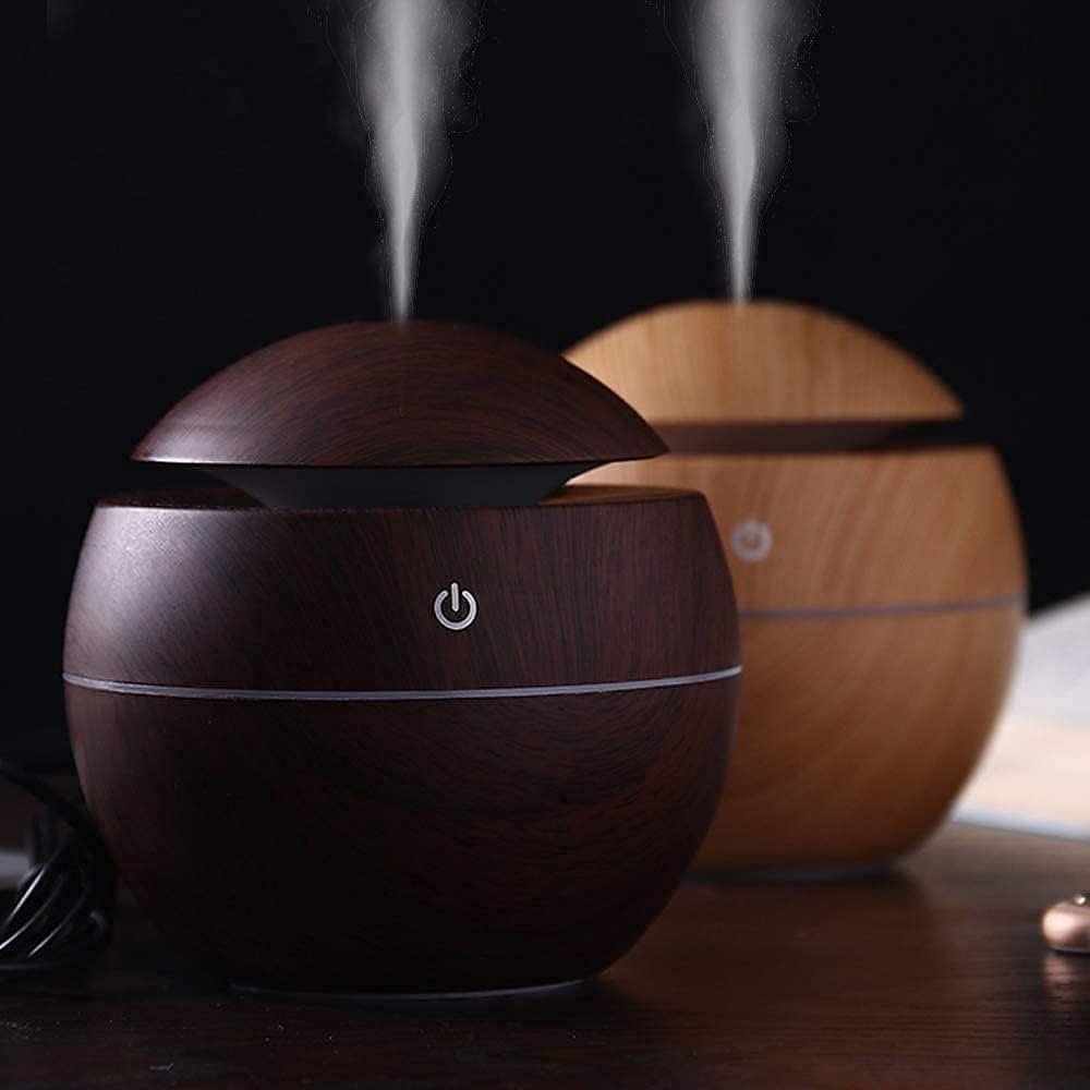 Round Wooden Humidifier Ultrasonic Cool Mist Aroma Diffuser with LED Night Light Portable USB Air Humidifier for Home, Office, Bedroom, Yoga Stylish Wood Grain Design (Multicolor) - Image 2
