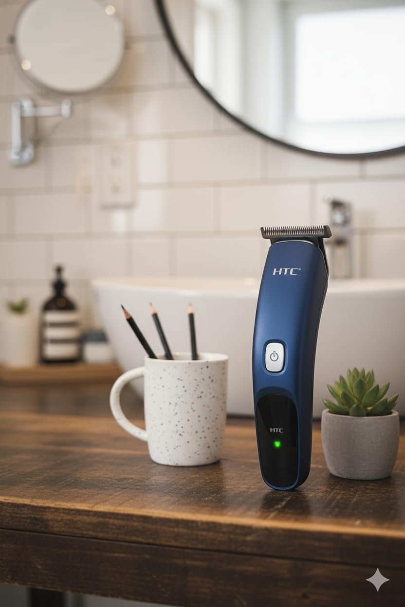 AT-506 Rechargeable Hair Trimmer, Navy Blue, Smart Adjust Blades, 120 Min Runtime, 600mAh Lithium Battery, Cordless Operation, Global Voltage Compatible - Image 8