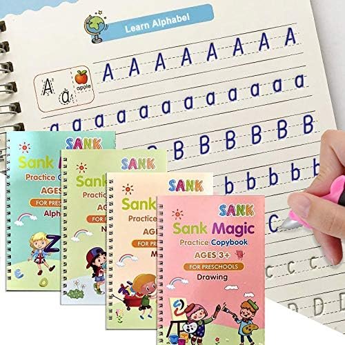 Sank Magic Practice Copy Book for Kids 2-5 Years Magic Shank Reusable Calligraphy Book with English Language for Preschool Kids Practice Writing Copybook 4pcs with 10 rifills - Image 6