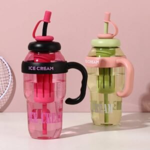 Colorful Ice Bottle with Straw 1300ml, BPA-Free, Heat-Resistant, Large Capacity Detox Water Bottle with Handle for Kids, Adults, Gym, Outdoor & Travel(Multi-Color)