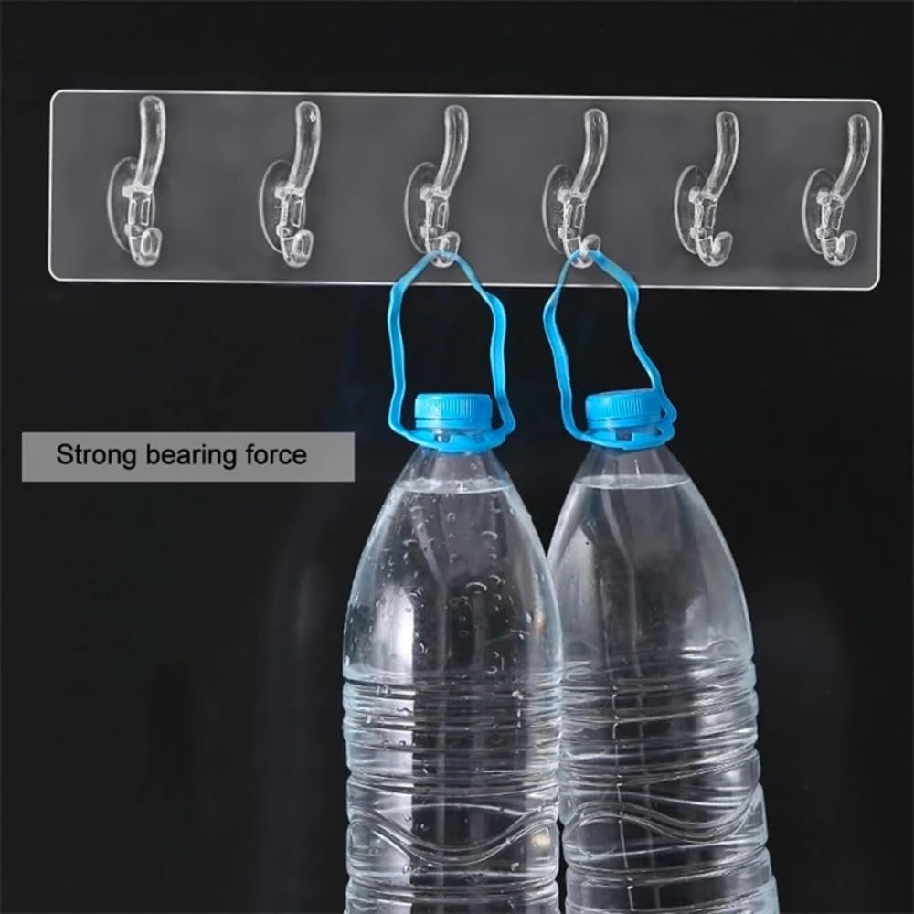 Wall Hanger Hooks for Hanging Clothes Home Kitchen Office Bathroom Bedroom Door, 2 Pack Self Adhesive Strong Hanger Hooks (6 Hooks Hanger, Transparent) - Image 6