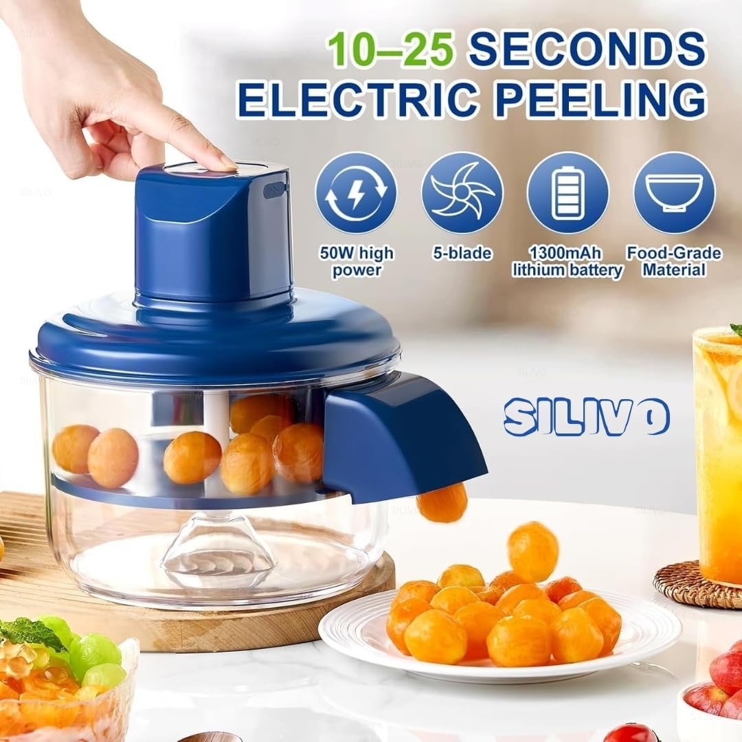 Automatic Electric Fruit & Vegetable Peeler Machine, Rechargeable Grape Garlic Tomato Potato Peeler with 5-Blade Stainless Steel System, Cordless Smart Kitchen Tool for Home Shop Restaurant - Image 6