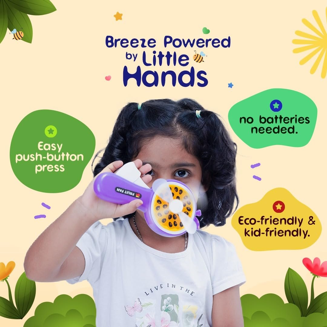 Mini Fruit Hand Fan for Kids – 4 Cute Designs (Watermelon, Kiwi, Orange, Apple) | Manual Squeeze Fan with Bigger Soft Blades, Strong Airflow | Safe, Portable Summer Toy - Image 5