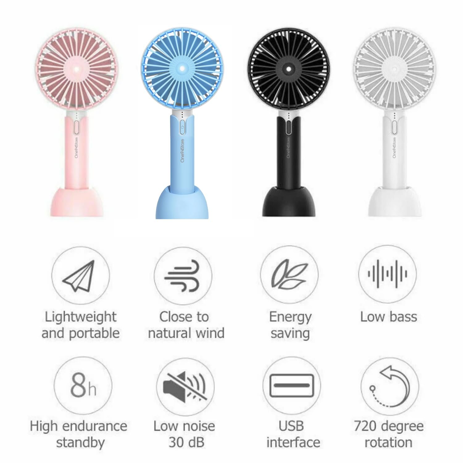 One94Store High Speed Portable USB Hand Fan, 4800 RPM, 1200mAh Rechargeable Battery, Up to 6H Runtime, 3 Speed Modes for Travel, Office & Makeup, Pink – Mini Fan, Hand Fan, Small Fan, USB Fan - Image 3