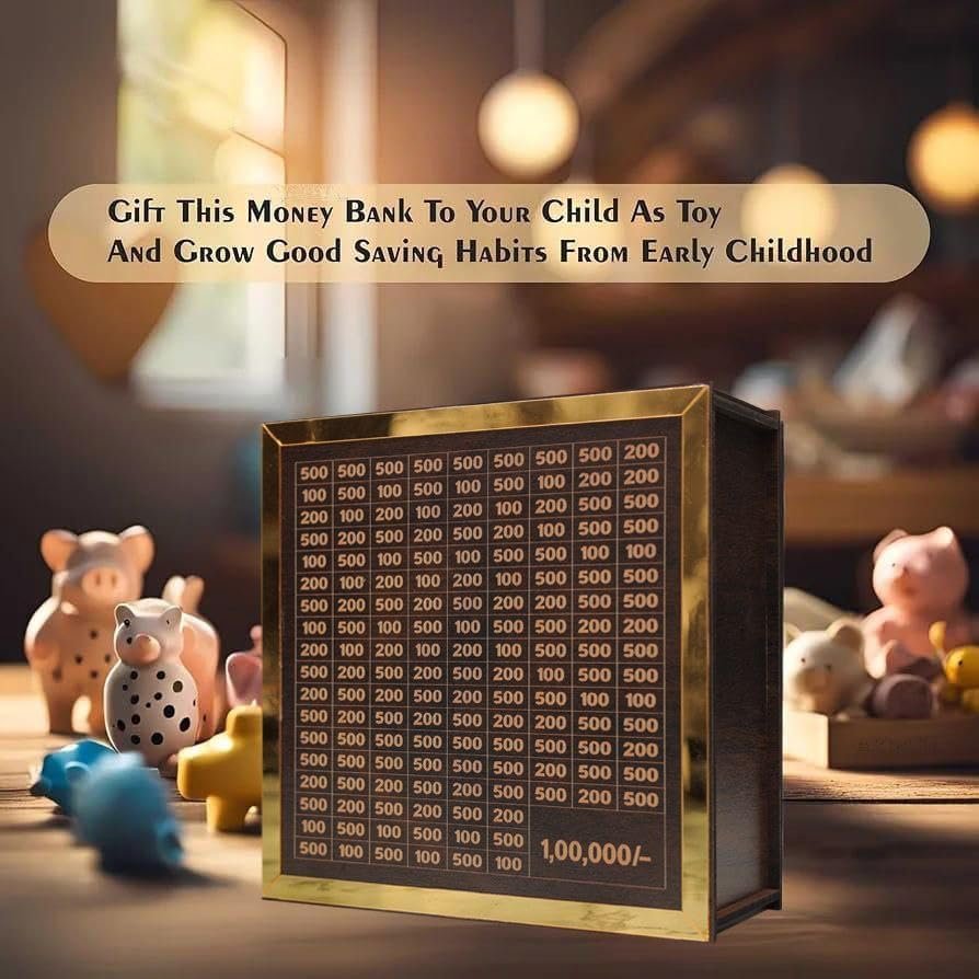 Money Saving Box for Kids and Adults | Wooden Money Bank with Lock | 1 Lakh Saving Box with Numbers | Undiyal Hundi Pig Bank (Medium 100,0000) - Image 12