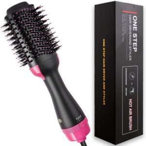 Hair Dryer Brush Professional 4 In 1 One Step Volumizer Hair Dryer For Blow Drying Hot Air Brush One Step Styler Straightener In One For Girls & Women Now With Improved Motor, Less Frizz, More Shine And Less Heat Damage For Salon-Style Blowouts 1000 WATTS BLACK
