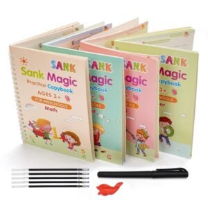 Sank Magic Practice Copy Book for Kids 2-5 Years Magic Shank Reusable Calligraphy Book with English Language for Preschool Kids Practice Writing Copybook 4pcs with 10 rifills
