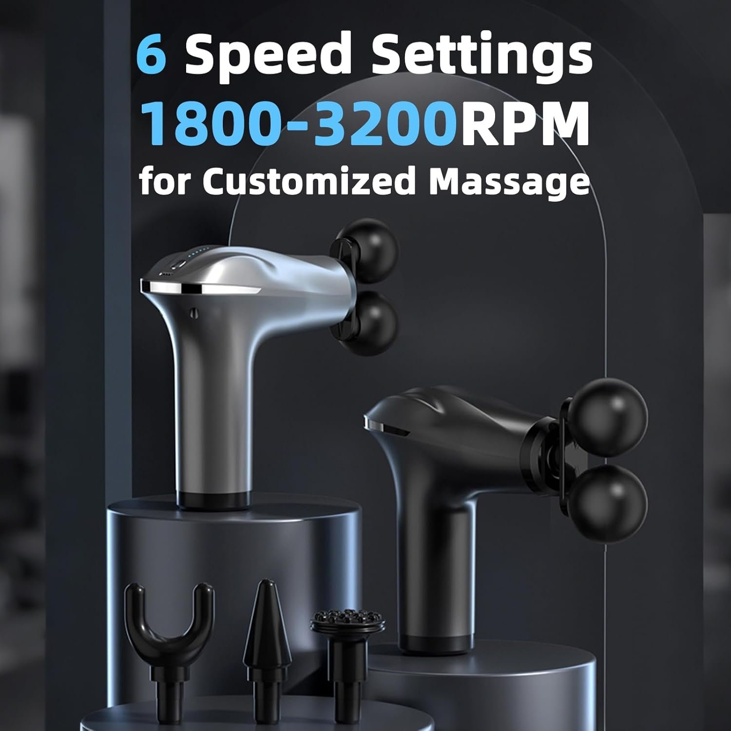 Massage Gun with Double Heads 6 Speed Levels Electric Portable Handheld Massager for Pain Relief Deep Tissue Muscles Neck Shoulders Waist Legs with 4 Massage Heads(Black) - Image 6