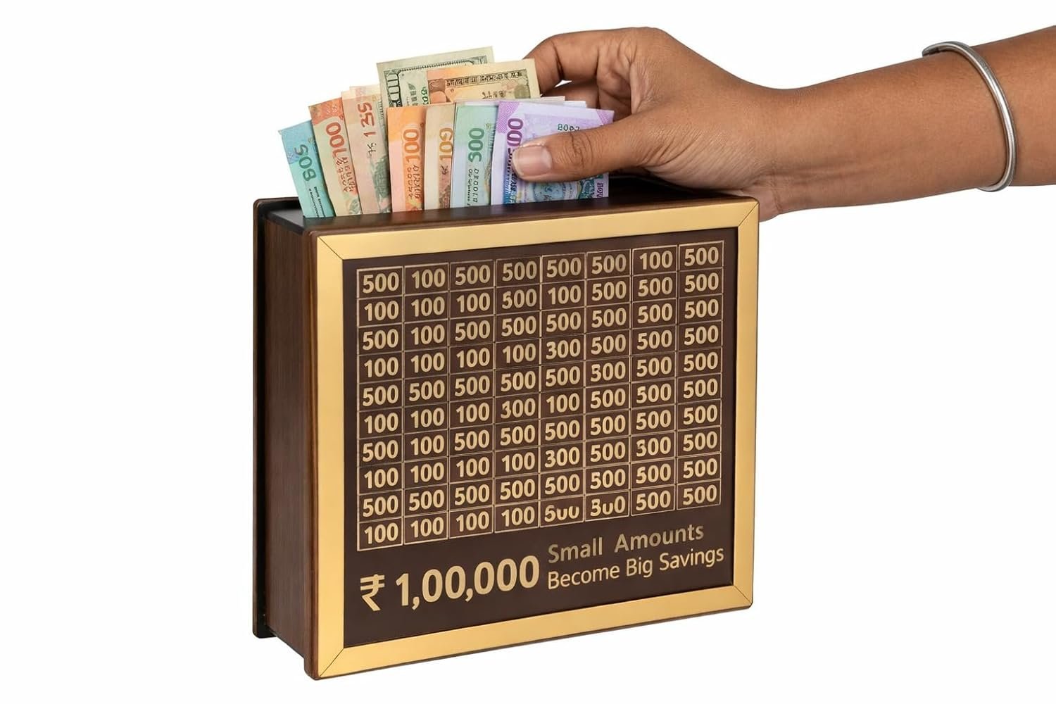 Money Saving Box for Kids and Adults | Wooden Money Bank with Lock | 1 Lakh Saving Box with Numbers | Undiyal Hundi Pig Bank (Medium 100,0000) - Image 6