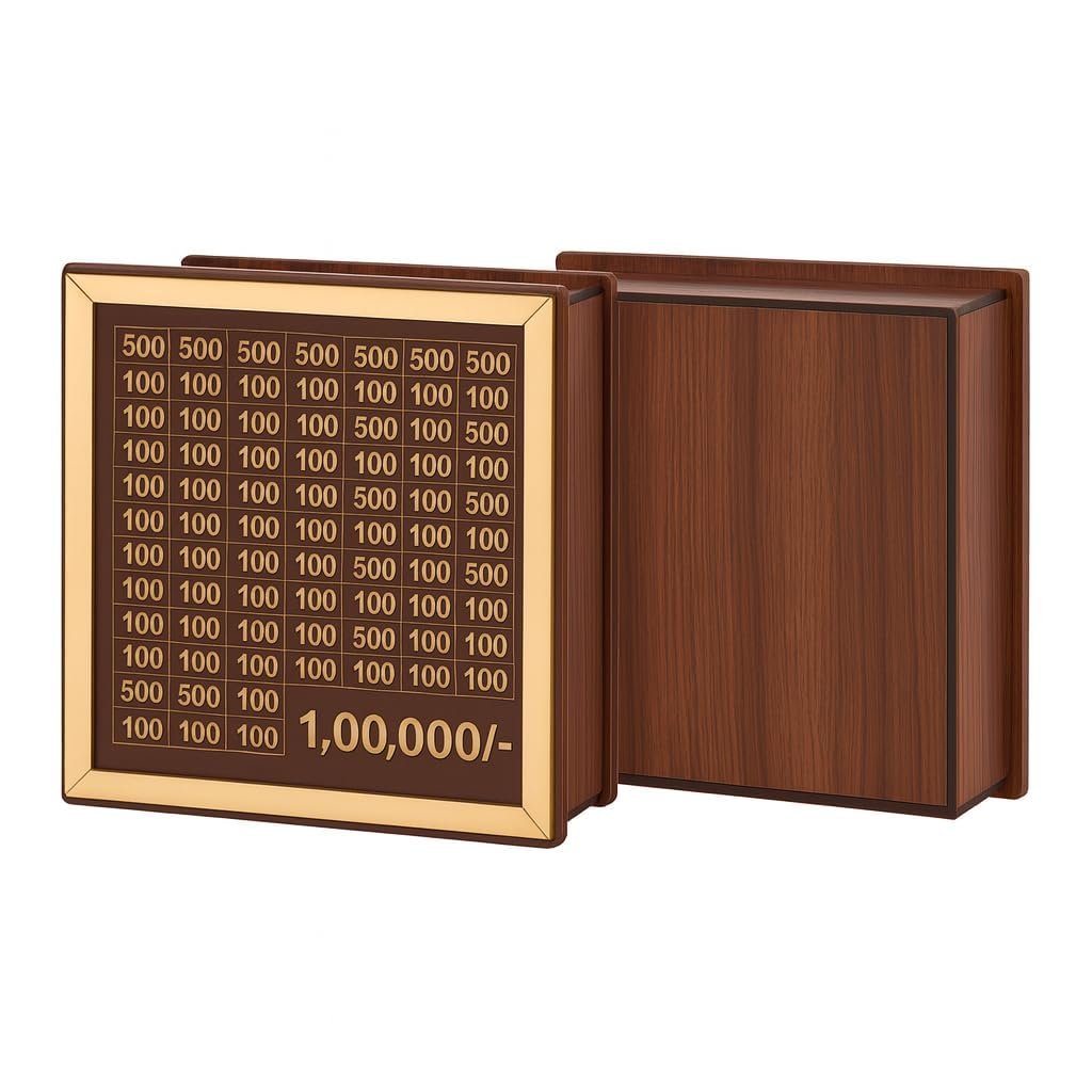 Money Saving Box for Kids and Adults | Wooden Money Bank with Lock | 1 Lakh Saving Box with Numbers | Undiyal Hundi Pig Bank (Medium 100,0000) - Image 8