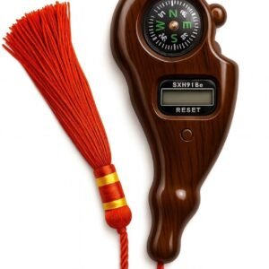 Premium Wooden Digital Compass with LCD Display, Portable Outdoor Navigation Tool with Reset Function and Decorative Red Tassel, Handheld Direction Finder for Hiking, Camping, Trekking, Survival, Travel & Adventure Use