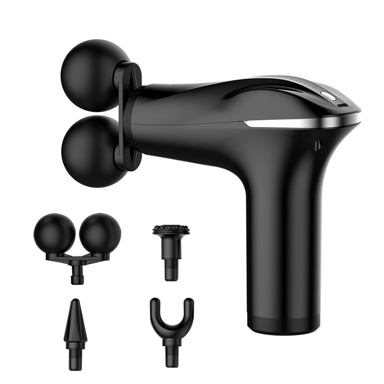 Massage Gun with Double Heads 6 Speed Levels Electric Portable Handheld Massager for Pain Relief Deep Tissue Muscles Neck Shoulders Waist Legs with 4 Massage Heads(Black)