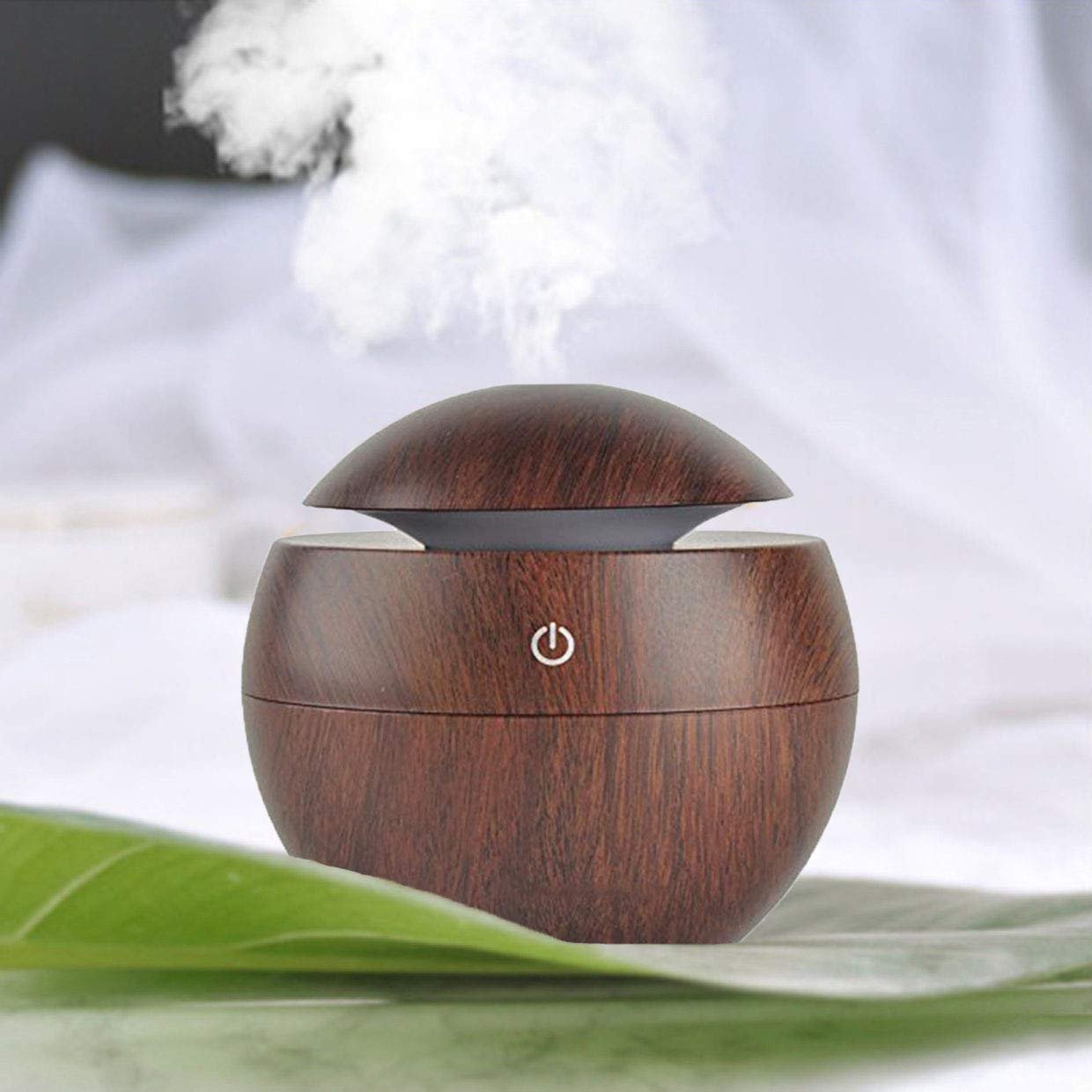 Round Wooden Humidifier Ultrasonic Cool Mist Aroma Diffuser with LED Night Light Portable USB Air Humidifier for Home, Office, Bedroom, Yoga Stylish Wood Grain Design (Multicolor) - Image 4