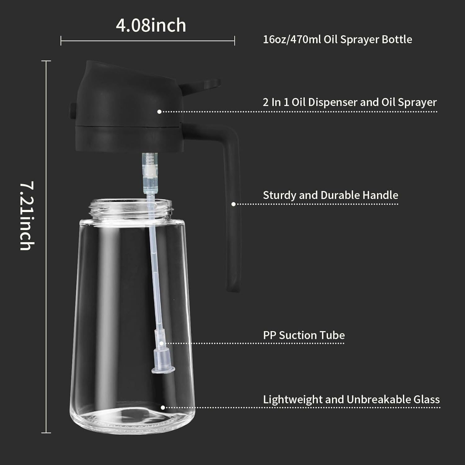 Premium Glass Oil Dispenser Bottle with Precision Pour Spout and Ergonomic Handle, Leakproof Olive Oil Dispenser for Kitchen, Cooking, Frying, Salad Dressing, BBQ, and Food Preparation, Refillable Clear Oil Container with Modern Design - Image 7