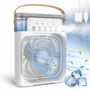 Portable Mini Cooler Rechargeable Air Conditioner Water Cooler Small AC for Office, Home Cooling, Summer Fan USB Compatible 3 Fast Speed (White)