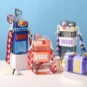 VOGUE Large Water Bottle with Strap(580ml) – Leakproof Sports Water Jug with Straw & Flip Top Lid | BPA-Free Travel Gym Bottle for Kids & Adults | Cute Stylish Hydration - Random Colour