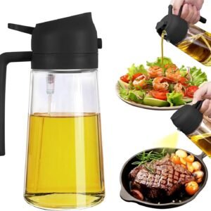 Premium Glass Oil Dispenser Bottle with Precision Pour Spout and Ergonomic Handle, Leakproof Olive Oil Dispenser for Kitchen, Cooking, Frying, Salad Dressing, BBQ, and Food Preparation, Refillable Clear Oil Container with Modern Design
