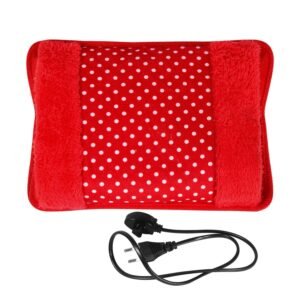 Soft Plush Electric Heating Pad – Red Polka Dot Hot Water Bag with Furry Cover, Portable Rechargeable Warm Compress Pillow for Pain Relief, Period Cramps, Back, Neck & Winter Warmth