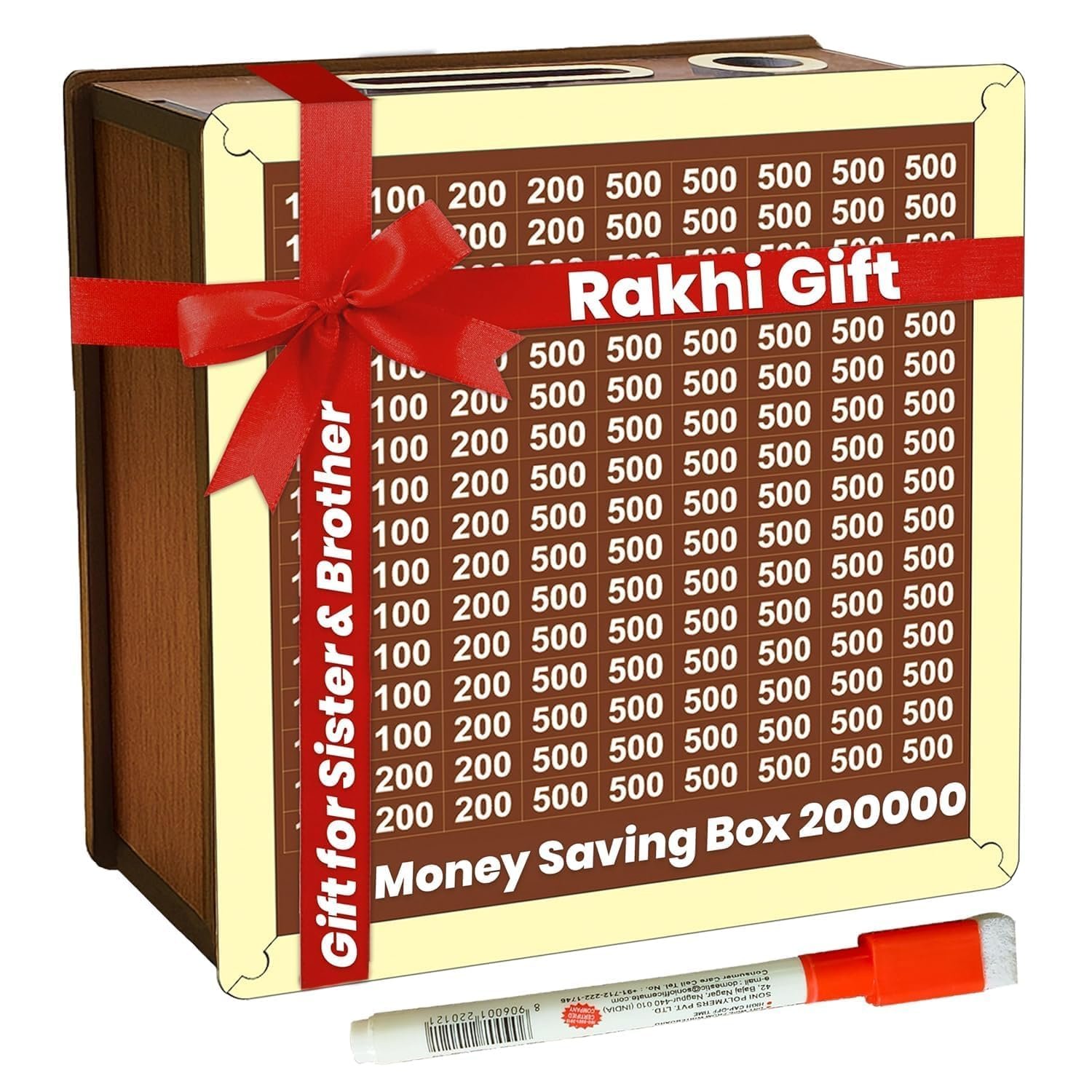 Money Saving Box for Kids and Adults | Wooden Money Bank with Lock | 1 Lakh Saving Box with Numbers | Undiyal Hundi Pig Bank (Medium 100,0000) - Image 5
