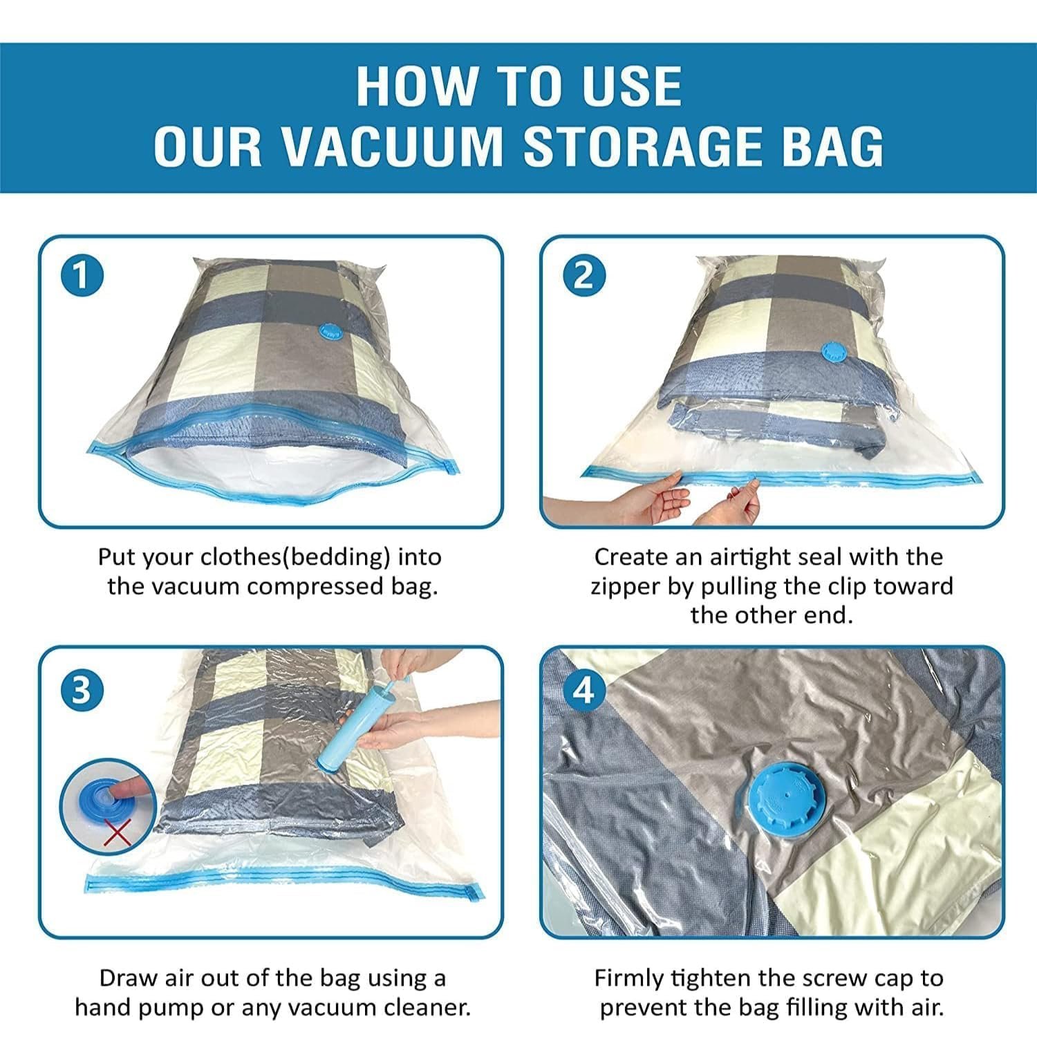 Vacuum Storage Bags for Clothes with Hand Pump – 5-Pack Space Saver Bags for Travel & Home – Self-Compression Organizer for Blankets, Comforters, Jackets & Sweaters (Vacuum Storage Bags) - Image 6