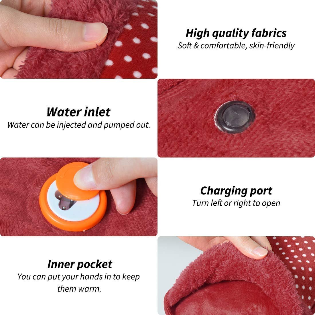 Soft Plush Electric Heating Pad – Red Polka Dot Hot Water Bag with Furry Cover, Portable Rechargeable Warm Compress Pillow for Pain Relief, Period Cramps, Back, Neck & Winter Warmth - Image 2