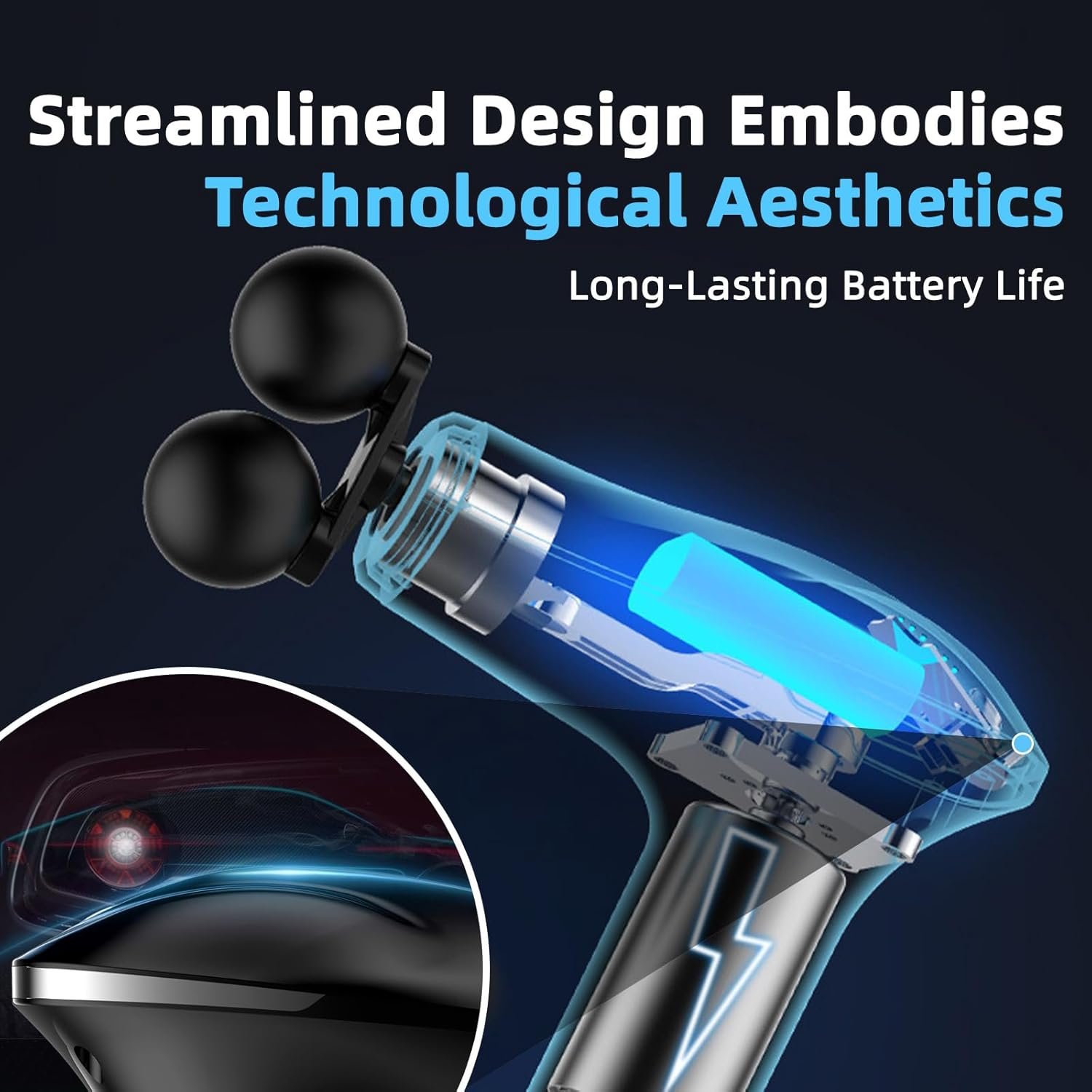 Massage Gun with Double Heads 6 Speed Levels Electric Portable Handheld Massager for Pain Relief Deep Tissue Muscles Neck Shoulders Waist Legs with 4 Massage Heads(Black) - Image 7