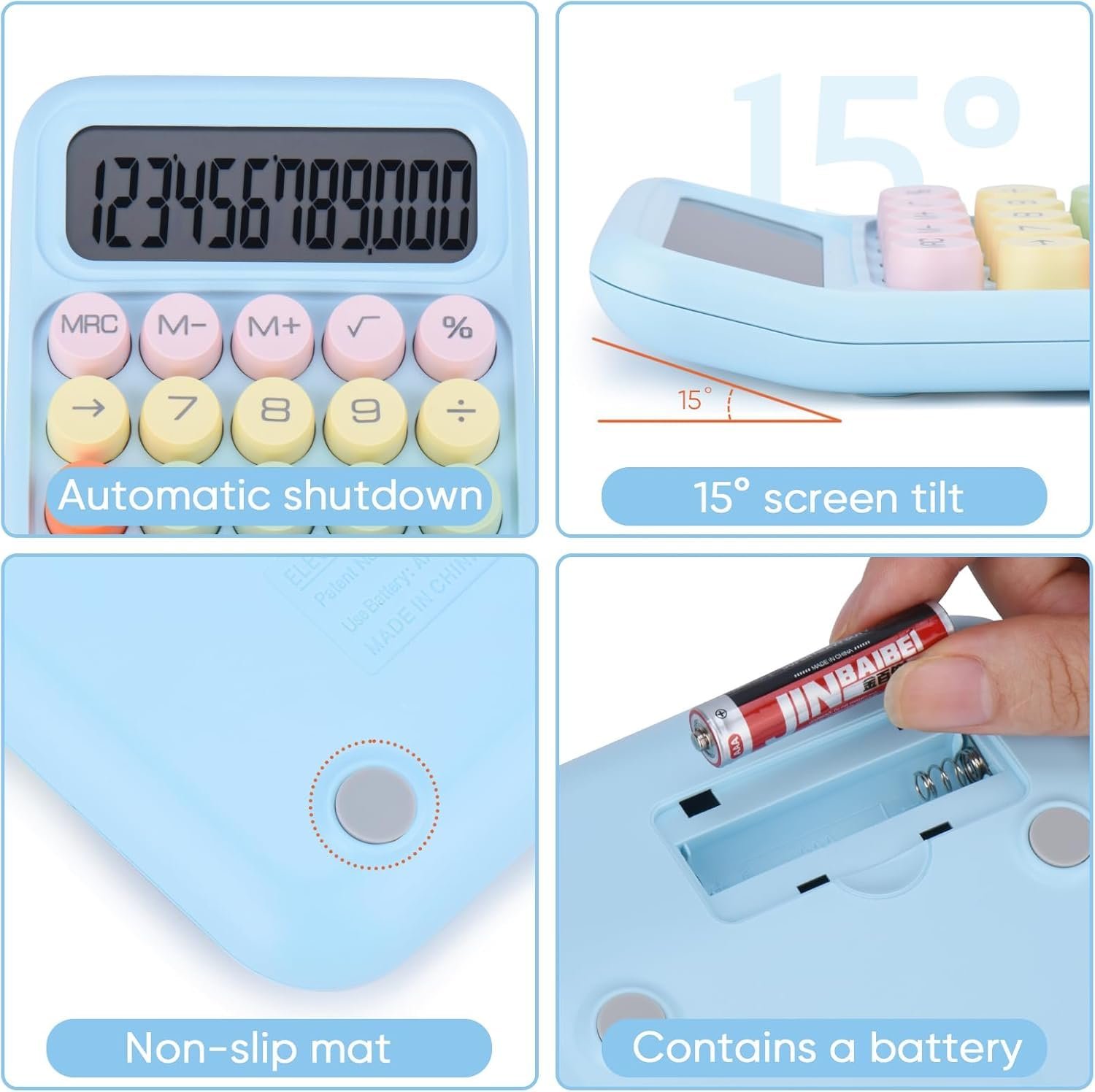 Blue Cute Candy Colored Basic Calculator 12-Digit, Large LCD Display, Sugar Cube Buttons, Desktop Office School Supplies - Image 5