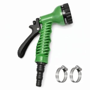 Garden Hose 7 Pattern High Pressure Garden Hose Nozzle Water Spray Gun With Leak Proof 2 Pcs Metal Grip Lock Gardening Washing Gun (MULTI COLOUR) (Green)