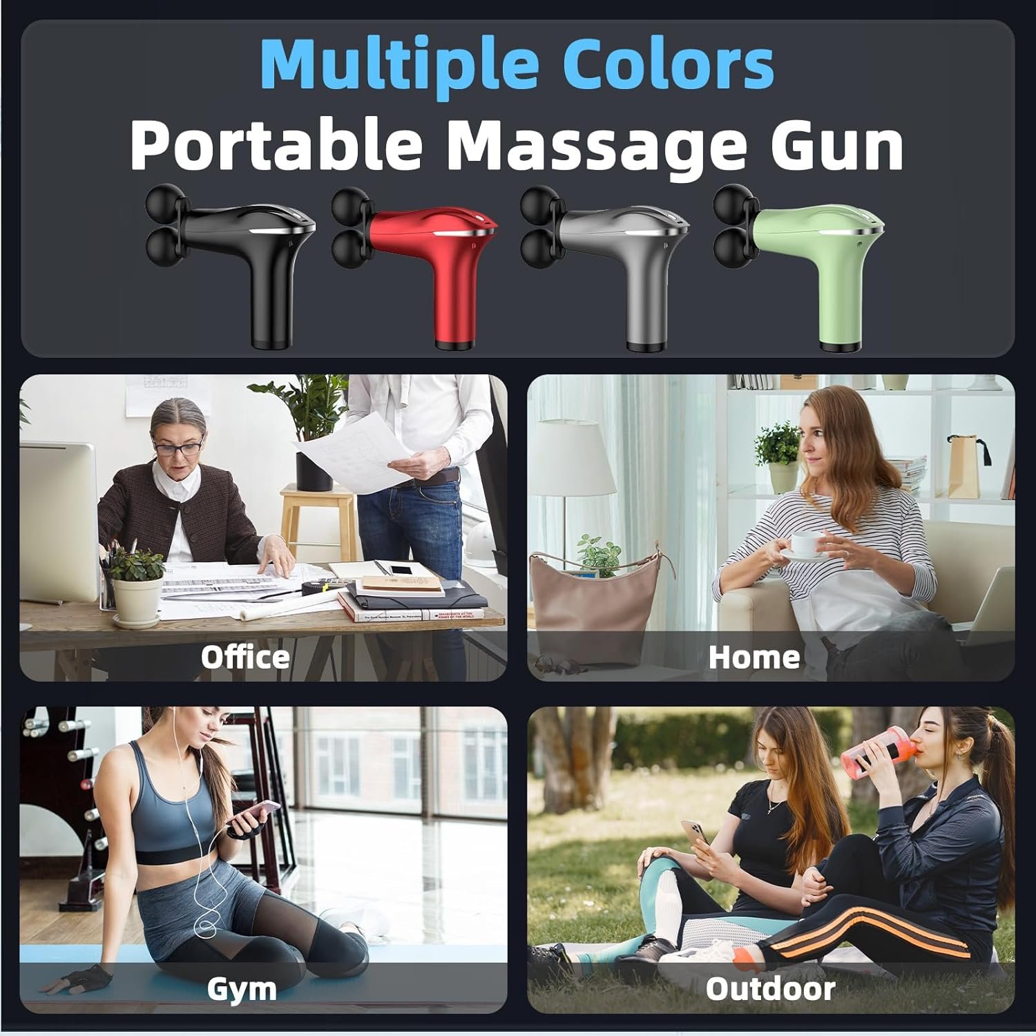 Massage Gun with Double Heads 6 Speed Levels Electric Portable Handheld Massager for Pain Relief Deep Tissue Muscles Neck Shoulders Waist Legs with 4 Massage Heads(Black) - Image 2