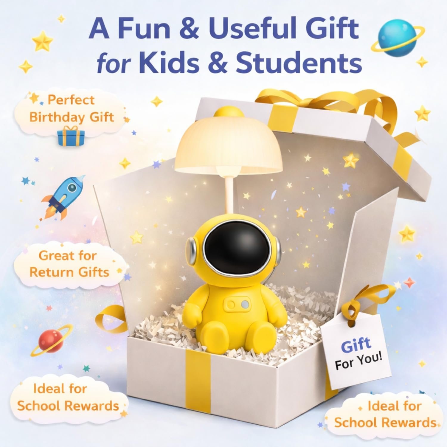 Astronaut Table Lamp with Pen Holder 3 Brightness Modes Rechargeable LED Desk Lamp for Kids Night Light for Bedroom Dim Light Side Table Gift for Kids & Students - Image 4