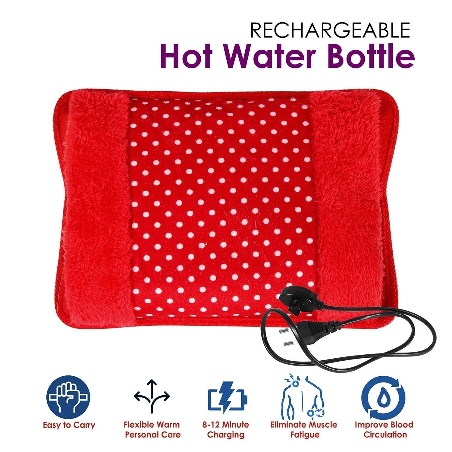 Soft Plush Electric Heating Pad – Red Polka Dot Hot Water Bag with Furry Cover, Portable Rechargeable Warm Compress Pillow for Pain Relief, Period Cramps, Back, Neck & Winter Warmth - Image 7