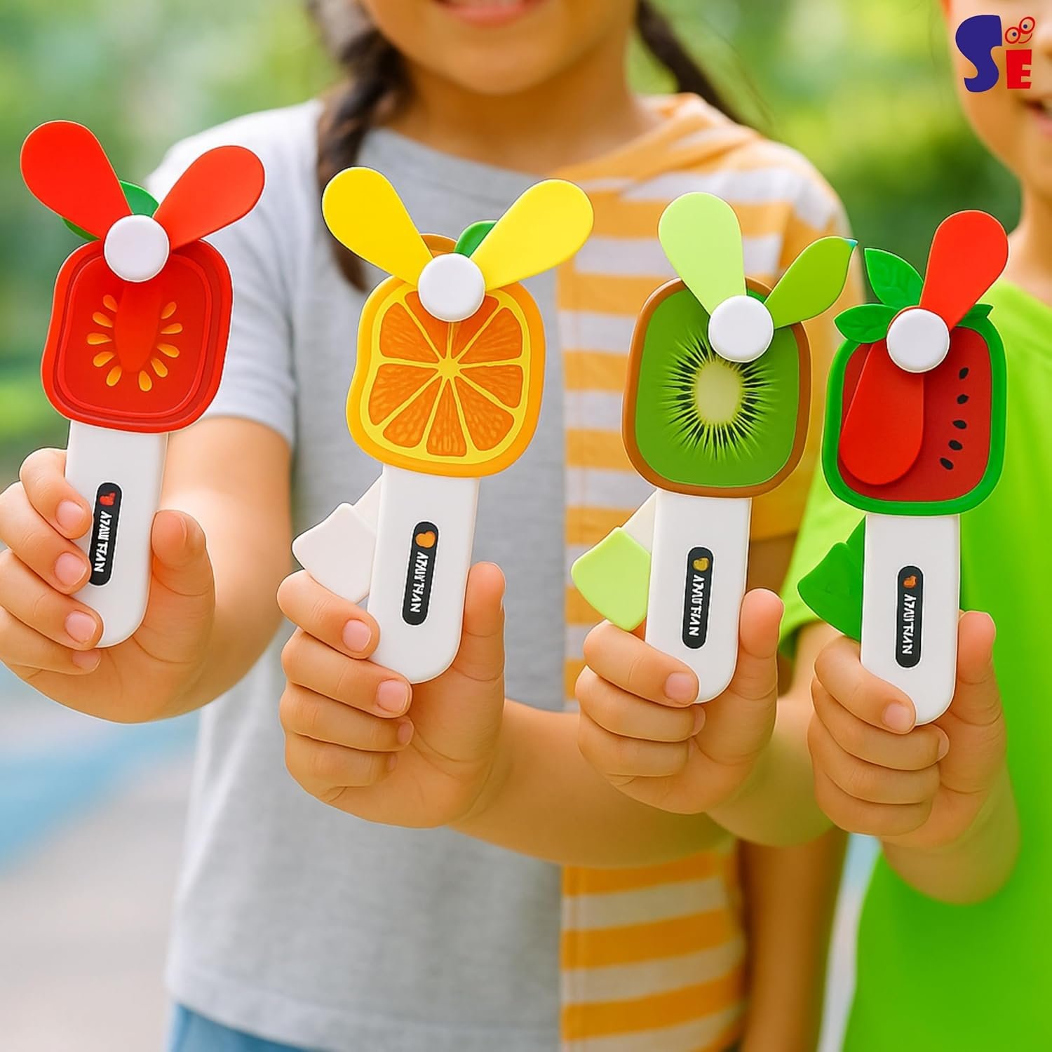 Mini Fruit Hand Fan for Kids – 4 Cute Designs (Watermelon, Kiwi, Orange, Apple) | Manual Squeeze Fan with Bigger Soft Blades, Strong Airflow | Safe, Portable Summer Toy - Image 7