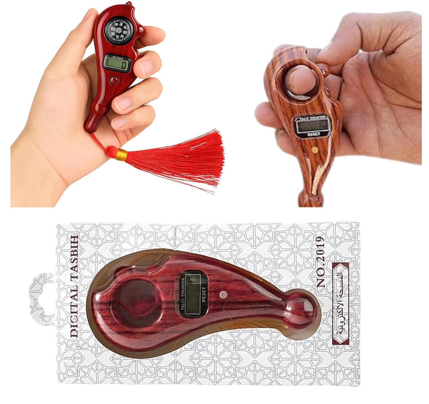 Premium Wooden Digital Compass with LCD Display, Portable Outdoor Navigation Tool with Reset Function and Decorative Red Tassel, Handheld Direction Finder for Hiking, Camping, Trekking, Survival, Travel & Adventure Use - Image 2