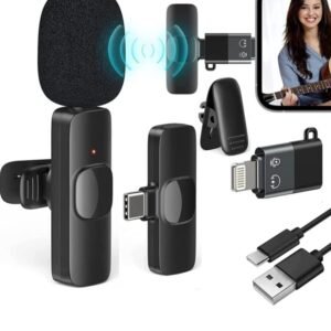 Wireless Lavalier Microphone for iPhone & USB-C Phones – Plug & Play Dual Wireless Clip Mic with Lightning & Type-C Receiver, Noise Reduction, Long Distance Transmission, Rechargeable Mini Mic for Vlogging, Interviews, YouTube, TikTok & Live Streaming