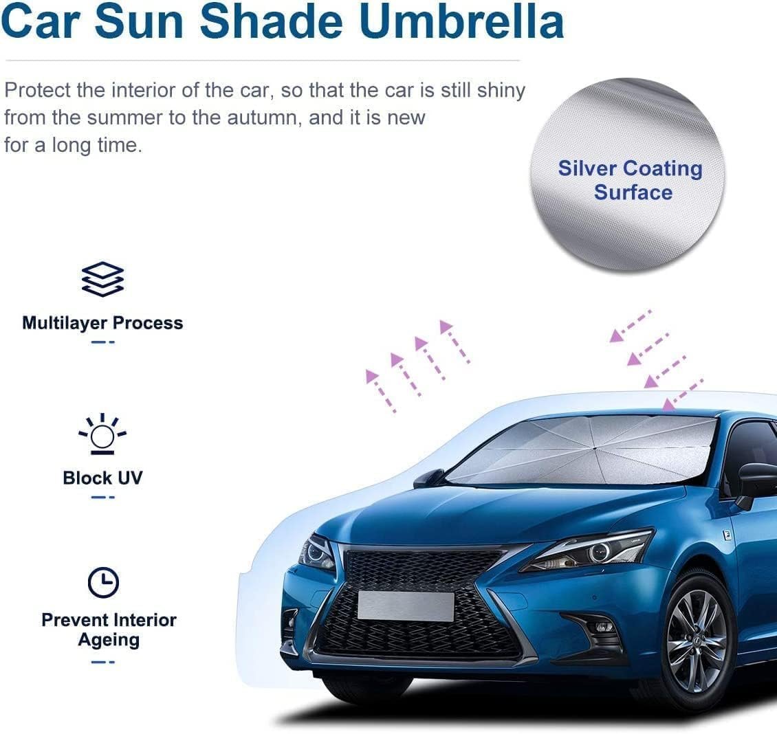 Windshield Umbrella Car Sun Shade Cover Robust Protection for car's Front Window with Heat Insulation and UV Shielding, Sun Protection Shield, Full Cover Foldable Sun Shade for Car - Black - Image 8