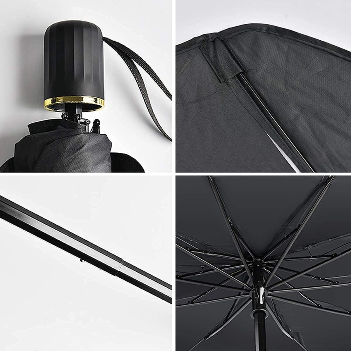Windshield Umbrella Car Sun Shade Cover Robust Protection for car's Front Window with Heat Insulation and UV Shielding, Sun Protection Shield, Full Cover Foldable Sun Shade for Car - Black - Image 3
