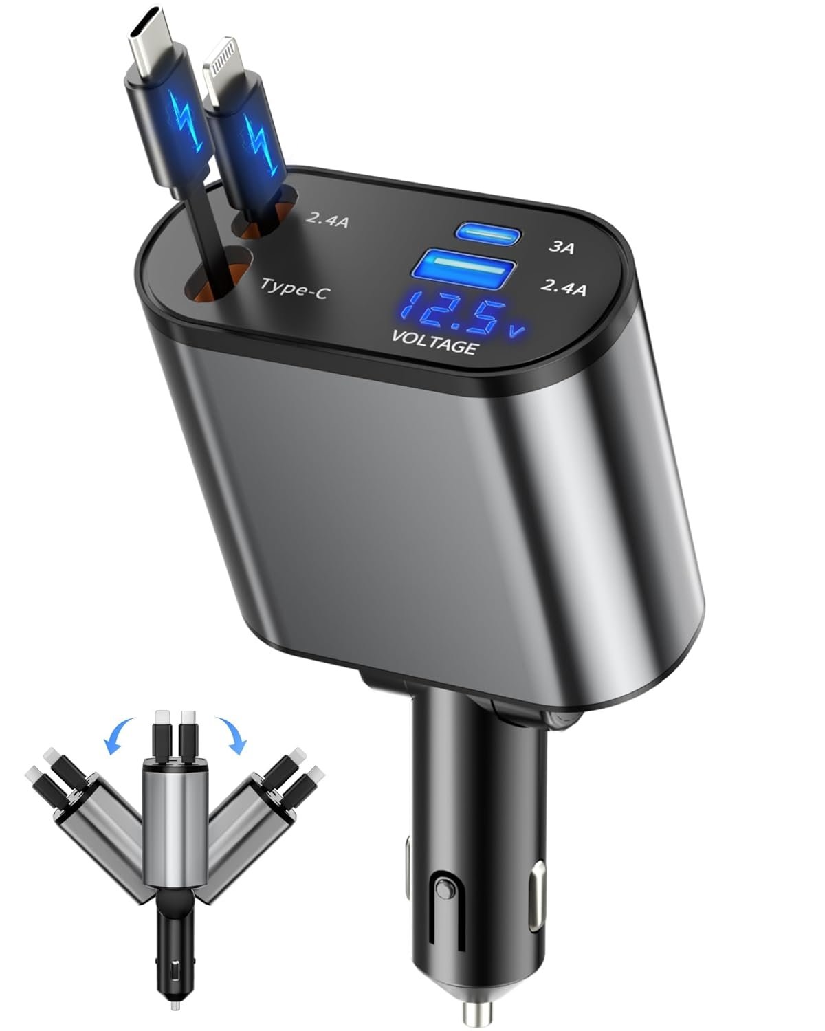 Retractable Car Charger, 4 in 1 Fast Charging Car Charger with USB-C & USB-A, Compatible with iPhone 17/16/15/14/13/12/11,Galaxy,Pixel, Car Accessories for Men Women Drivers - Image 8